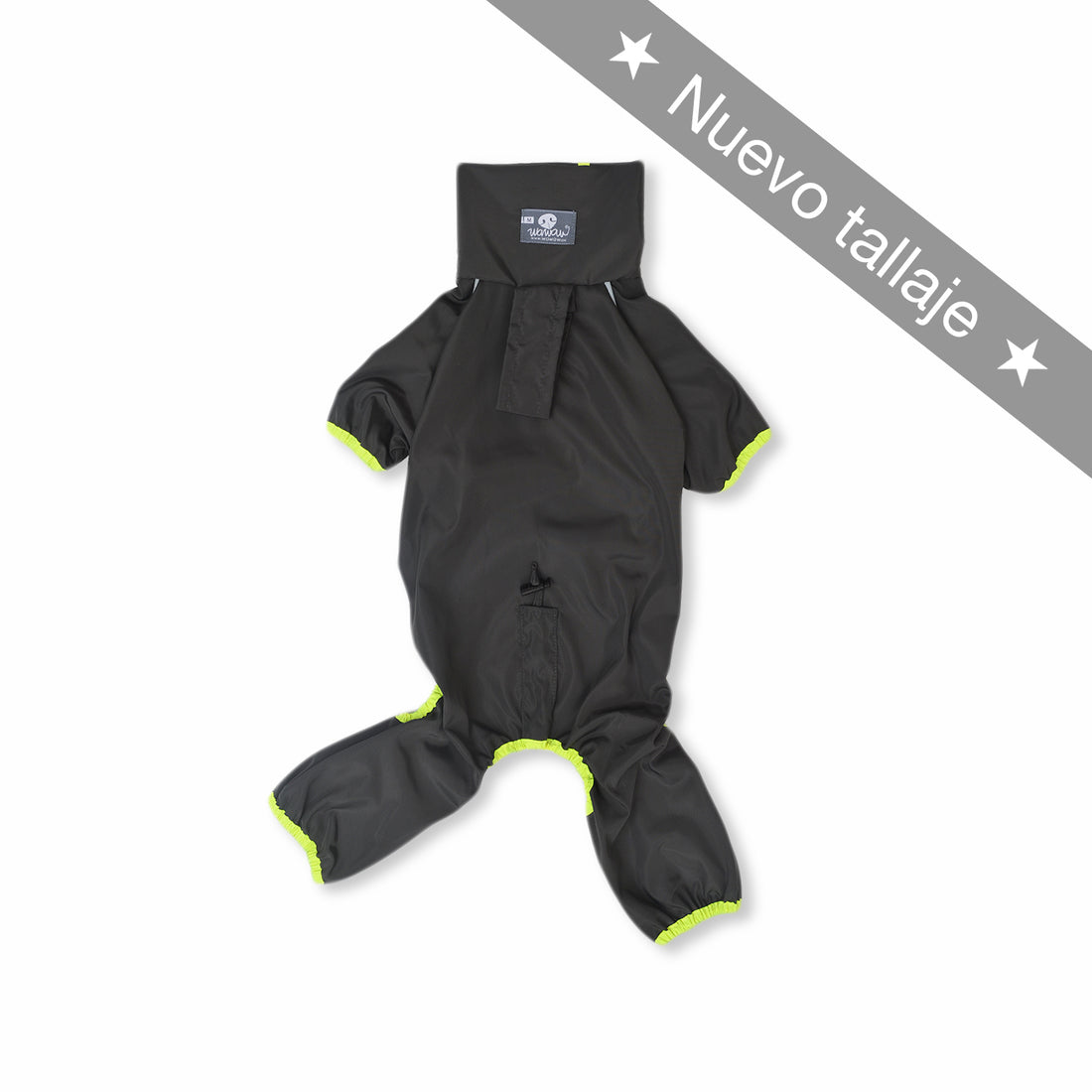 Impermeable 4 patas gris amarillo neón cuello alto Wawaw para mascotas perros y gatos.