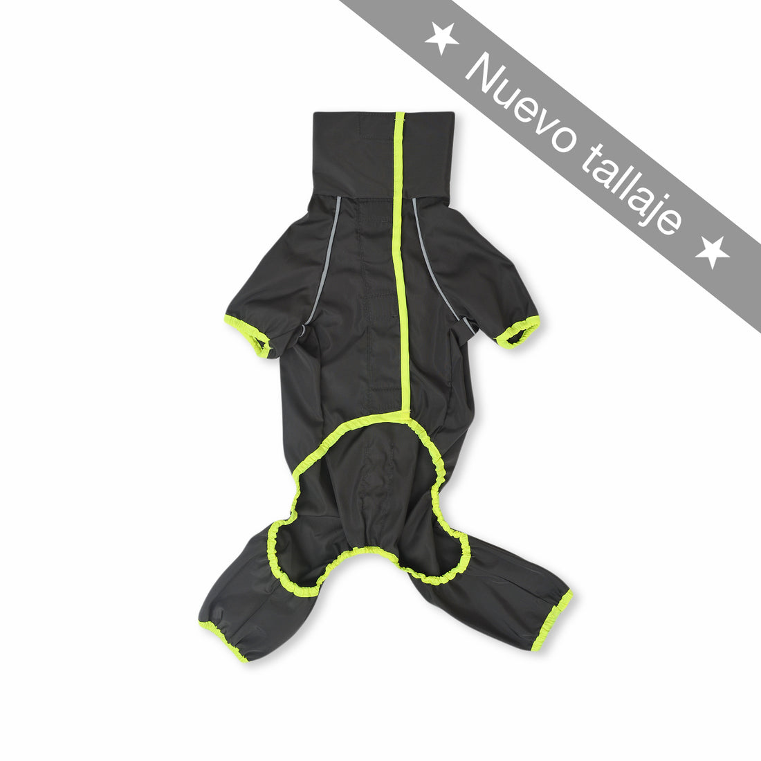 Impermeable 4 patas gris amarillo neón cuello alto Wawaw para mascotas perros y gatos.