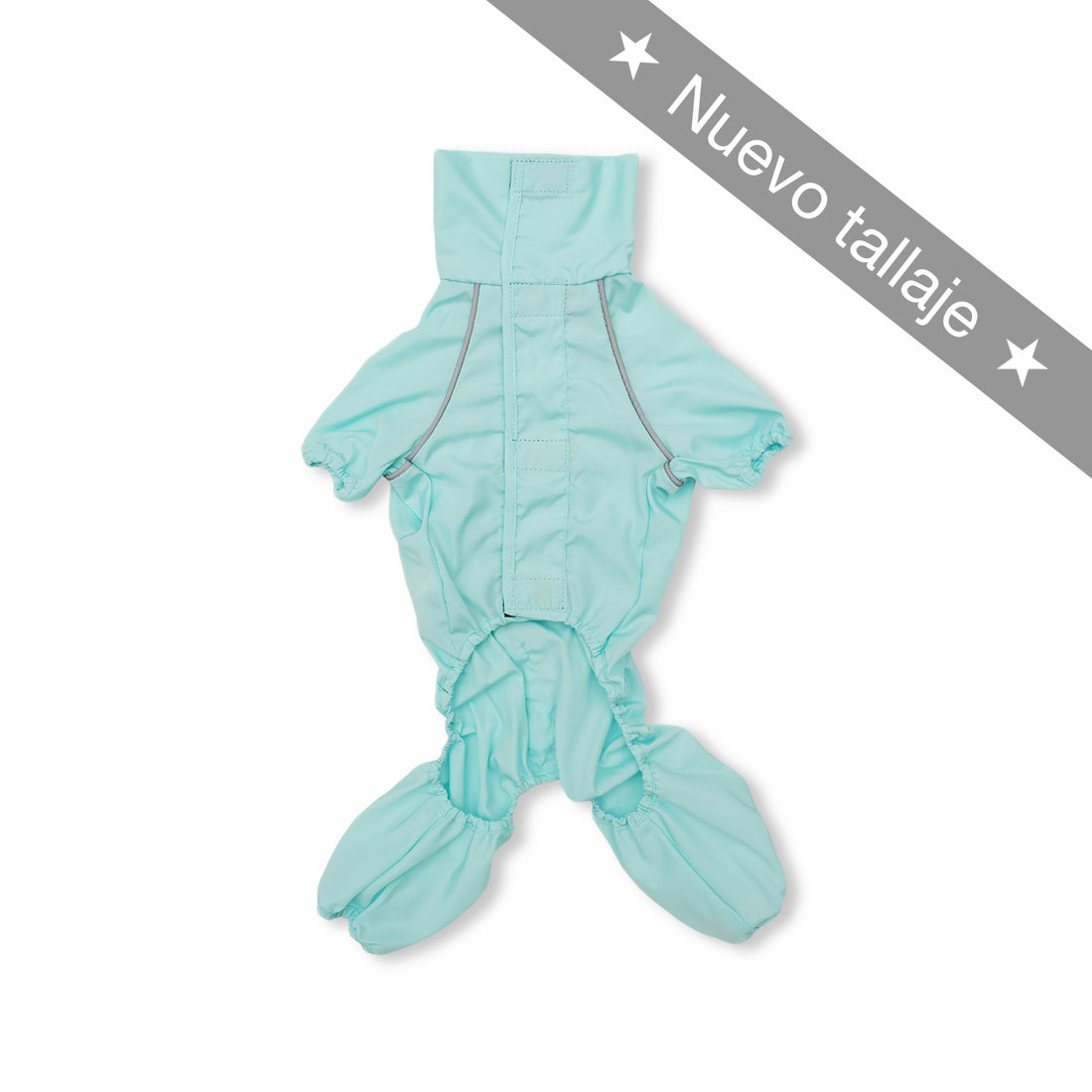 Impermeable 4 patas menta cuello alto con embone relectivo Wawaw para mascotas perros y gatos.