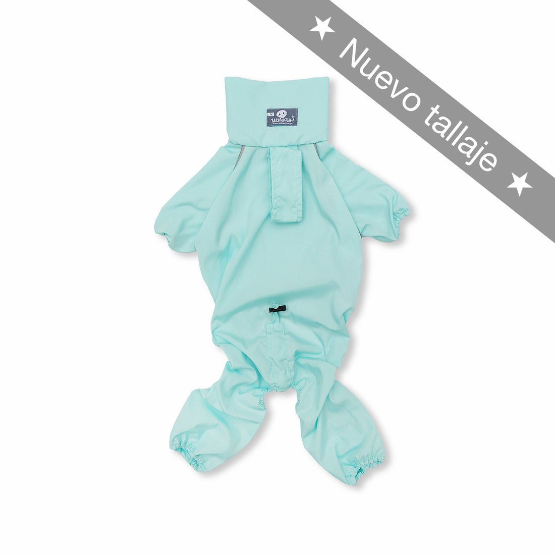 Impermeable 4 patas menta cuello alto con embone relectivo Wawaw para mascotas perros y gatos.
