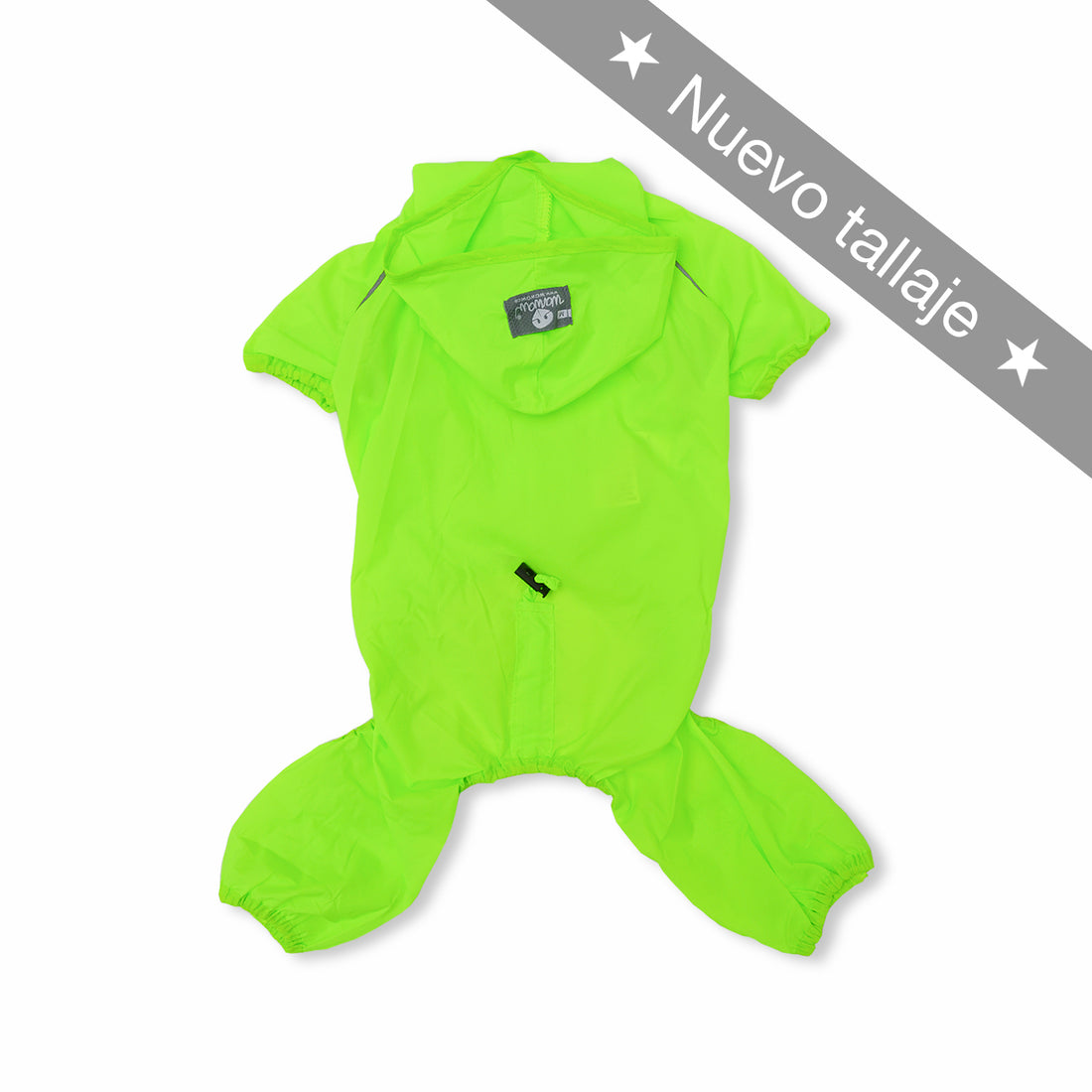 Impermeable 4 patas verde neón con embone reflectivo Wawaw para mascotas perros y gatos.