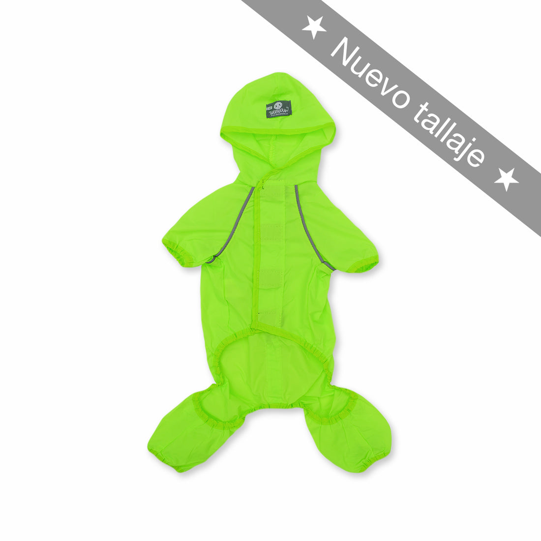 Impermeable 4 patas verde neón con embone reflectivo Wawaw para mascotas perros y gatos.