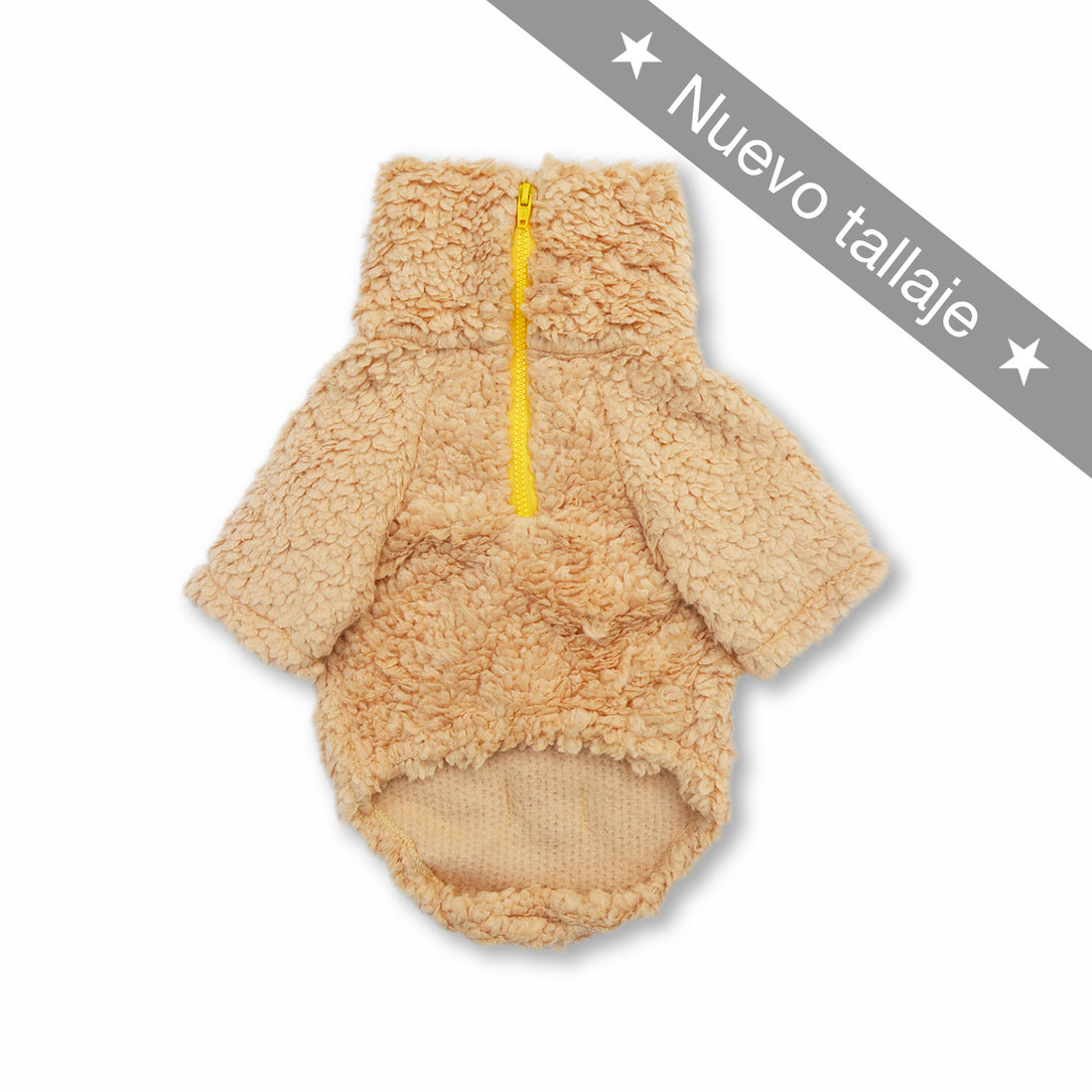 Saco cuello alto borrego camel con cremallera Wawaw para mascotas perros y gatos.