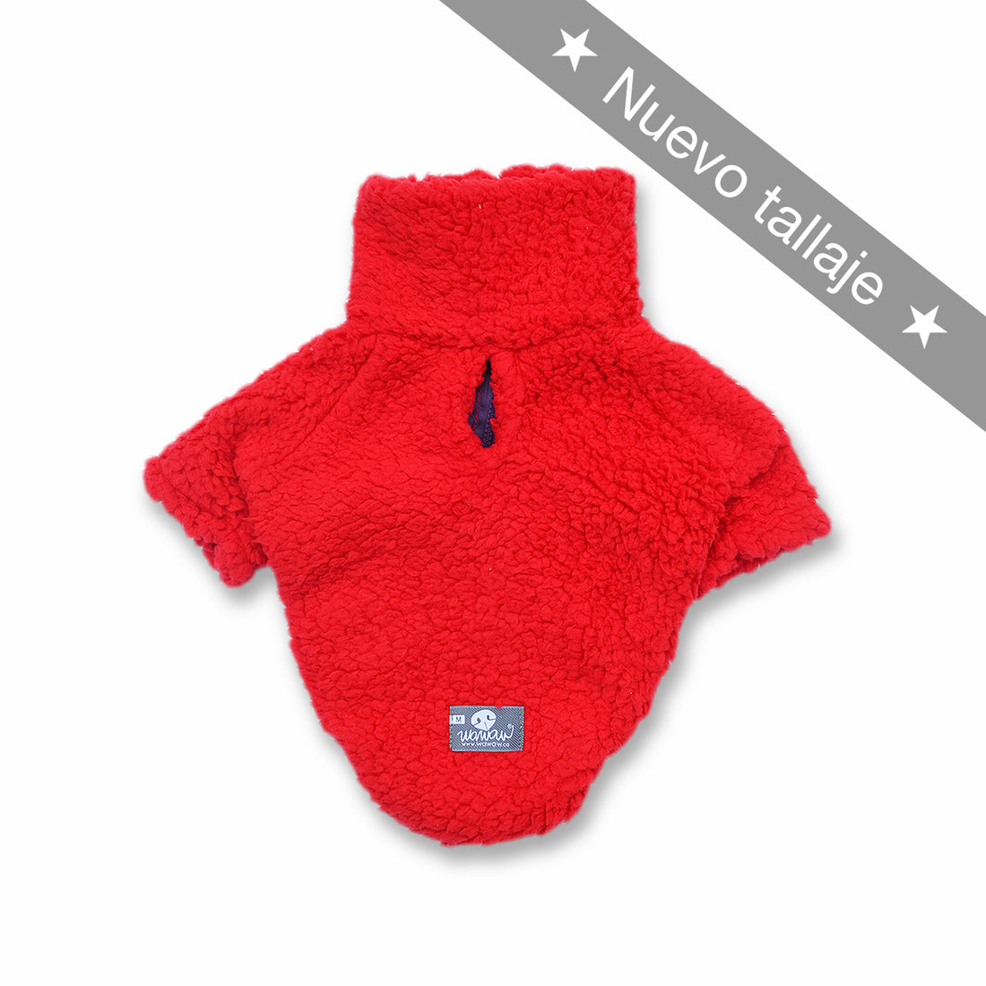 Saco cuello alto borrego rojo con cremallera Wawaw para mascotas perros y gatos.
