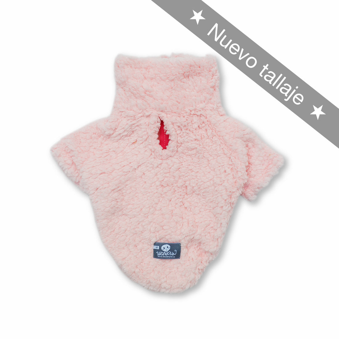 Saco cuello alto borrego rosa con cremallera Wawaw para mascotas perros y gatos.