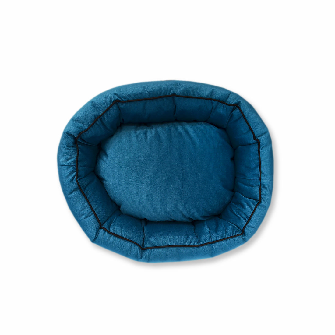 Cama ovalada azul petróleo Wawaw para mascotas perros y gatos.