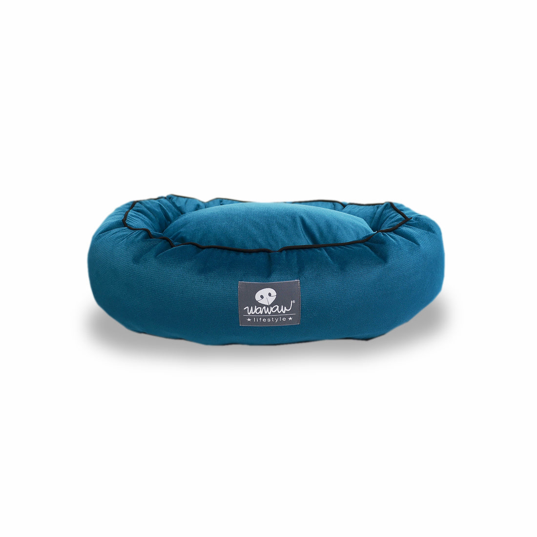 Cama ovalada azul petróleo Wawaw para mascotas perros y gatos.