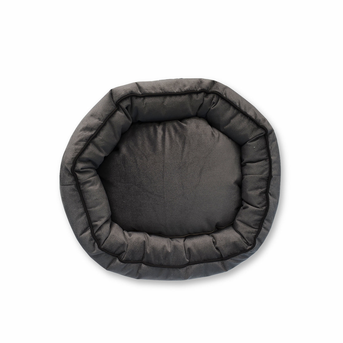 Cama ovalada gris borde negro Wawaw para mascotas perros y gatos.