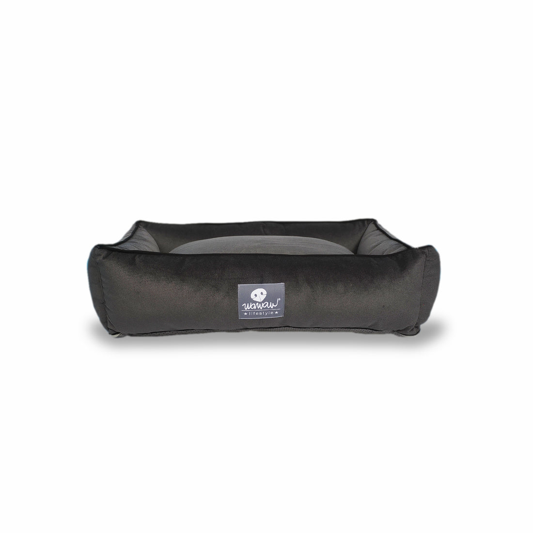 Cama rectangular gris borde negro Wawaw para mascotas perros y gatos.