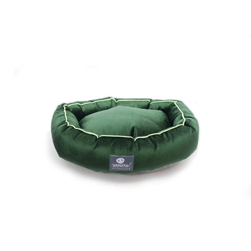 Cama ovalada malva verde esmeralda borde negro