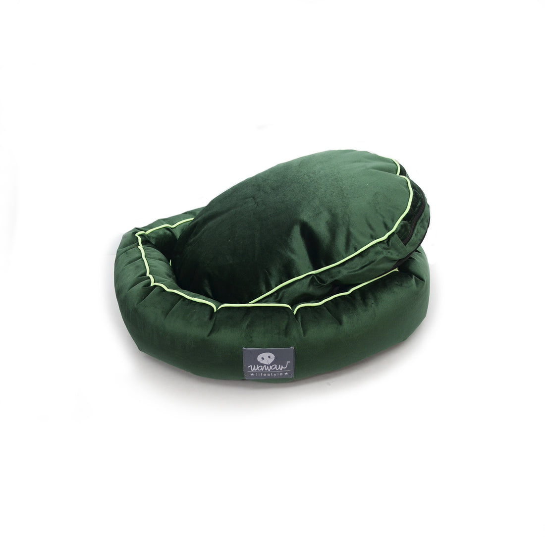 Cama ovalada malva verde esmeralda borde negro