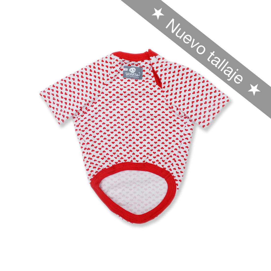 Camiseta blanca corazones rojos Wawaw para mascotas perros y gatos.