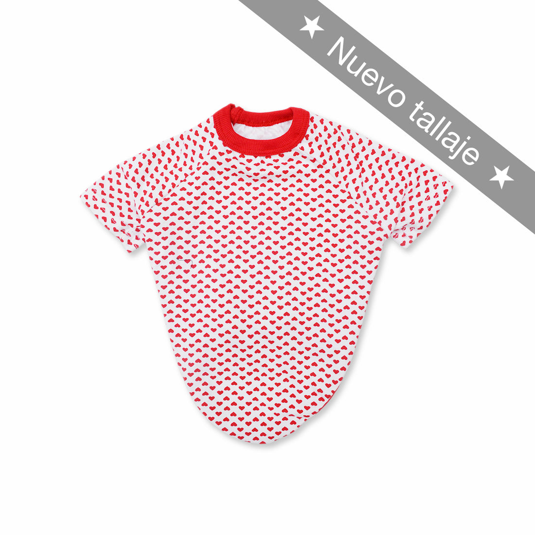 Camiseta blanca corazones rojos Wawaw para mascotas perros y gatos.