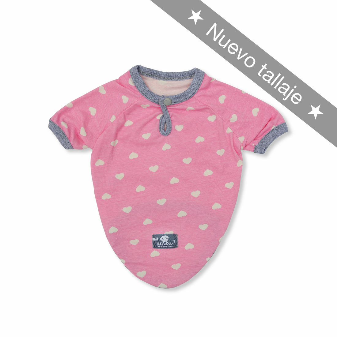 Camiseta mora en leche corazones blancos Wawaw para mascotas perros y gatos.