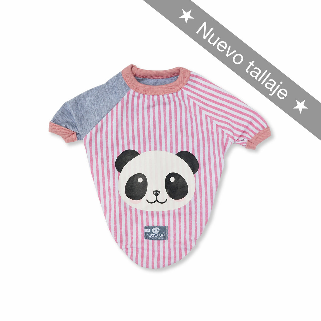 Camiseta panda rayas rosa Wawaw para mascotas perros y gatos.