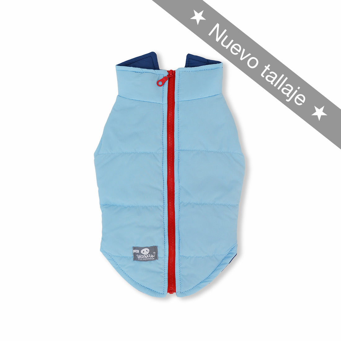 Chaleco celeste forro azul cremallera Wawaw para mascotas perros y gatos.