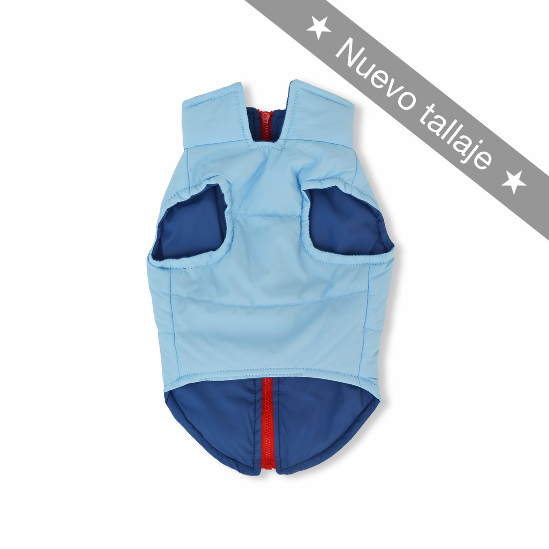 Chaleco celeste forro azul cremallera Wawaw para mascotas perros y gatos.