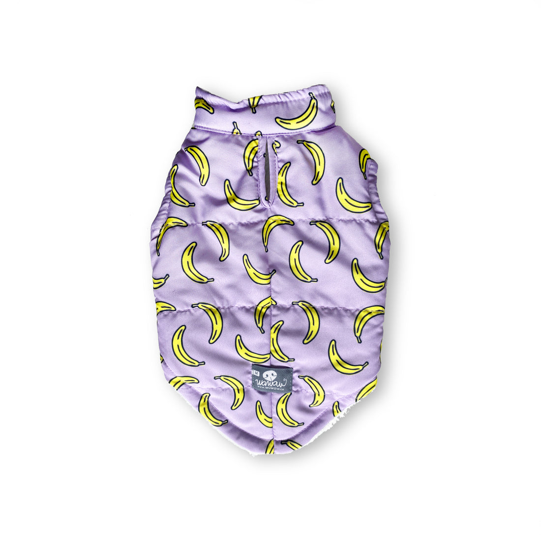 Chaleco lila bananas Wawaw para mascotas perros y gatos.