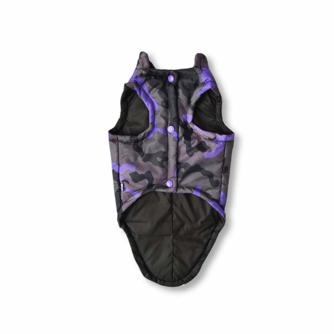 Chaleco largo especial camuflado morado Wawaw para mascotas perros y gatos.