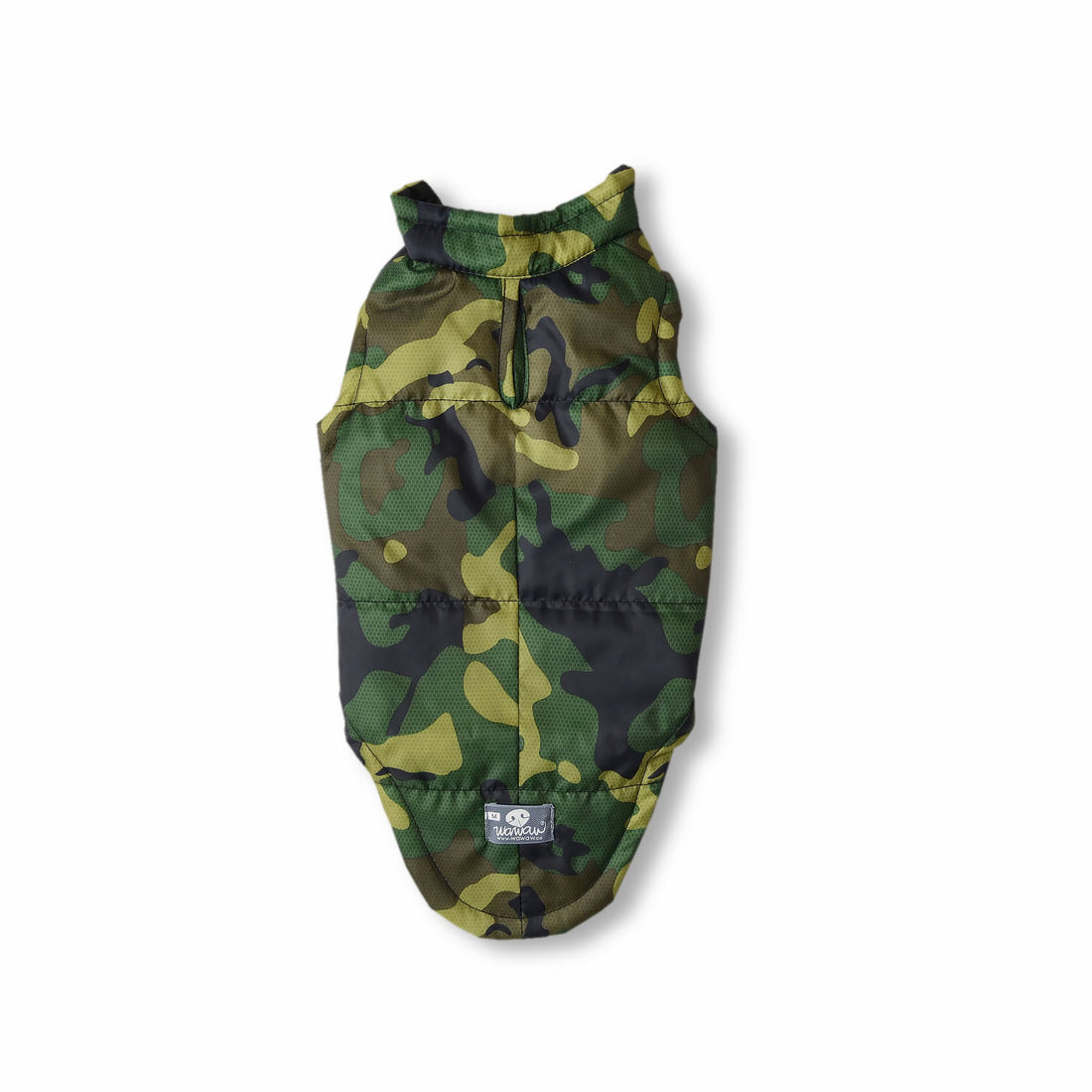 Chaleco largo especial camuflado verde Wawaw para mascotas perros y gatos.