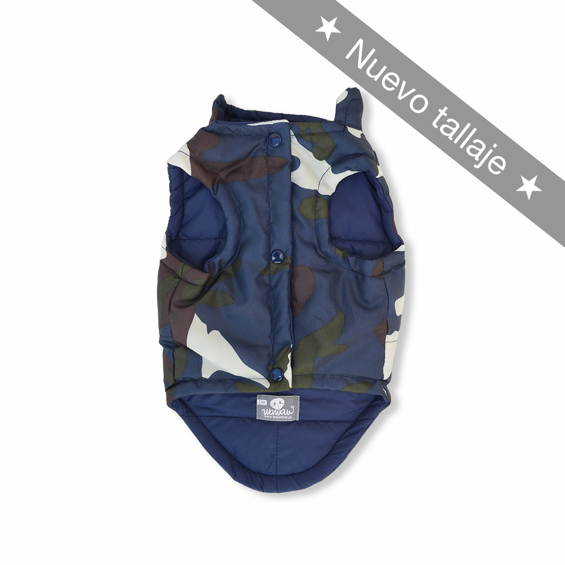 Chaleco camuflado azul doble faz Wawaw para mascotas perros y gatos.
