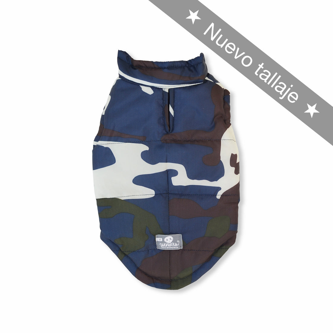 Chaleco camuflado azul doble faz Wawaw para mascotas perros y gatos.