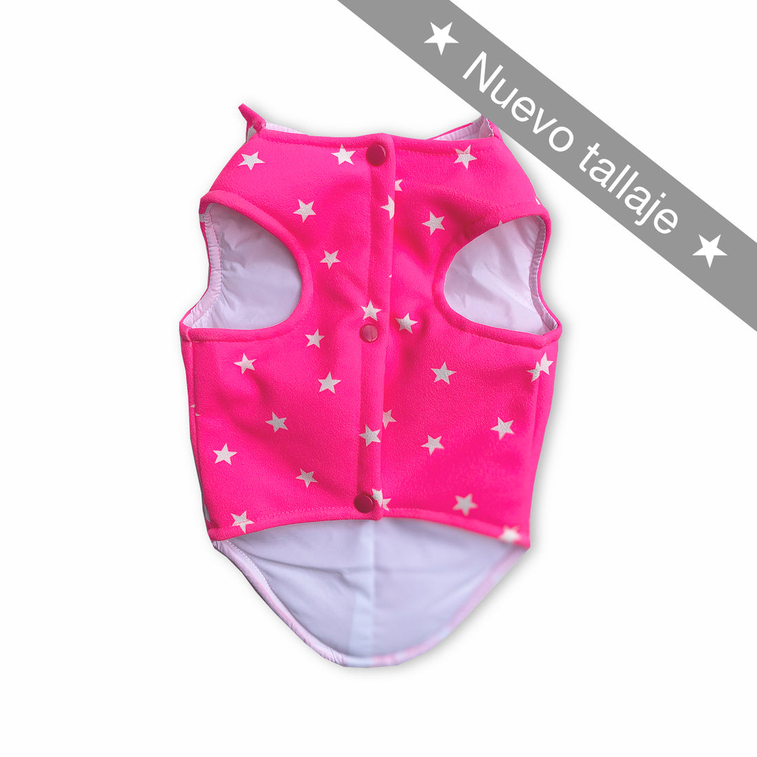 Chaleco fucsia estrellas blancas Wawaw para mascotas perros y gatos.