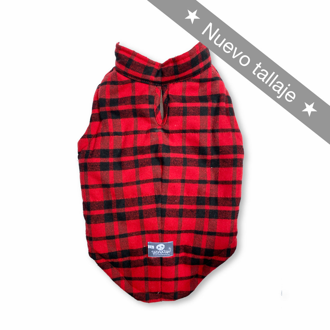 Chaleco leñador rojo y negro con cariñosito Wawaw para mascotas perros y gatos.