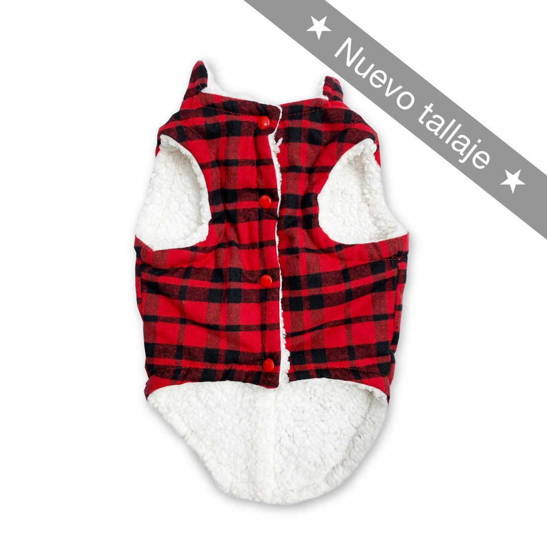 Chaleco leñador rojo y negro con cariñosito Wawaw para mascotas perros y gatos.