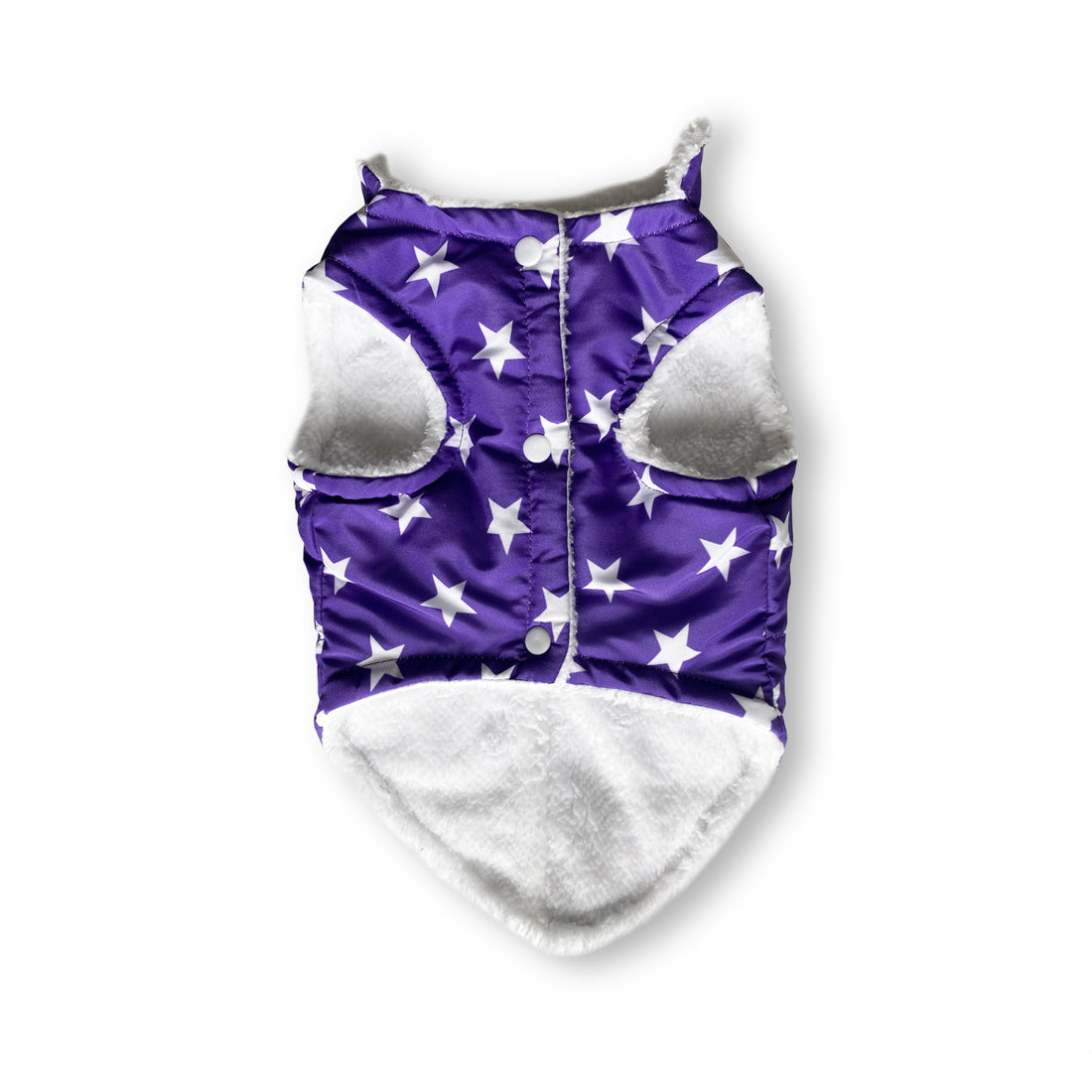 Chaleco morado estrellas blancas Wawaw para mascotas perros y gatos.
