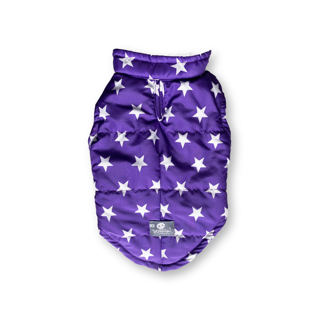 Chaleco morado estrellas blancas Wawaw para mascotas perros y gatos.
