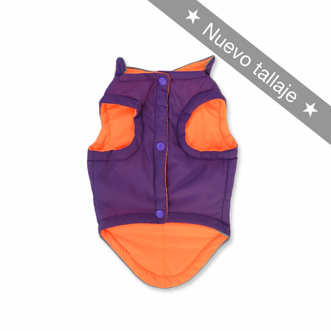 Chaleco lifesaver morado y naranja Wawaw para mascotas perros y gatos.