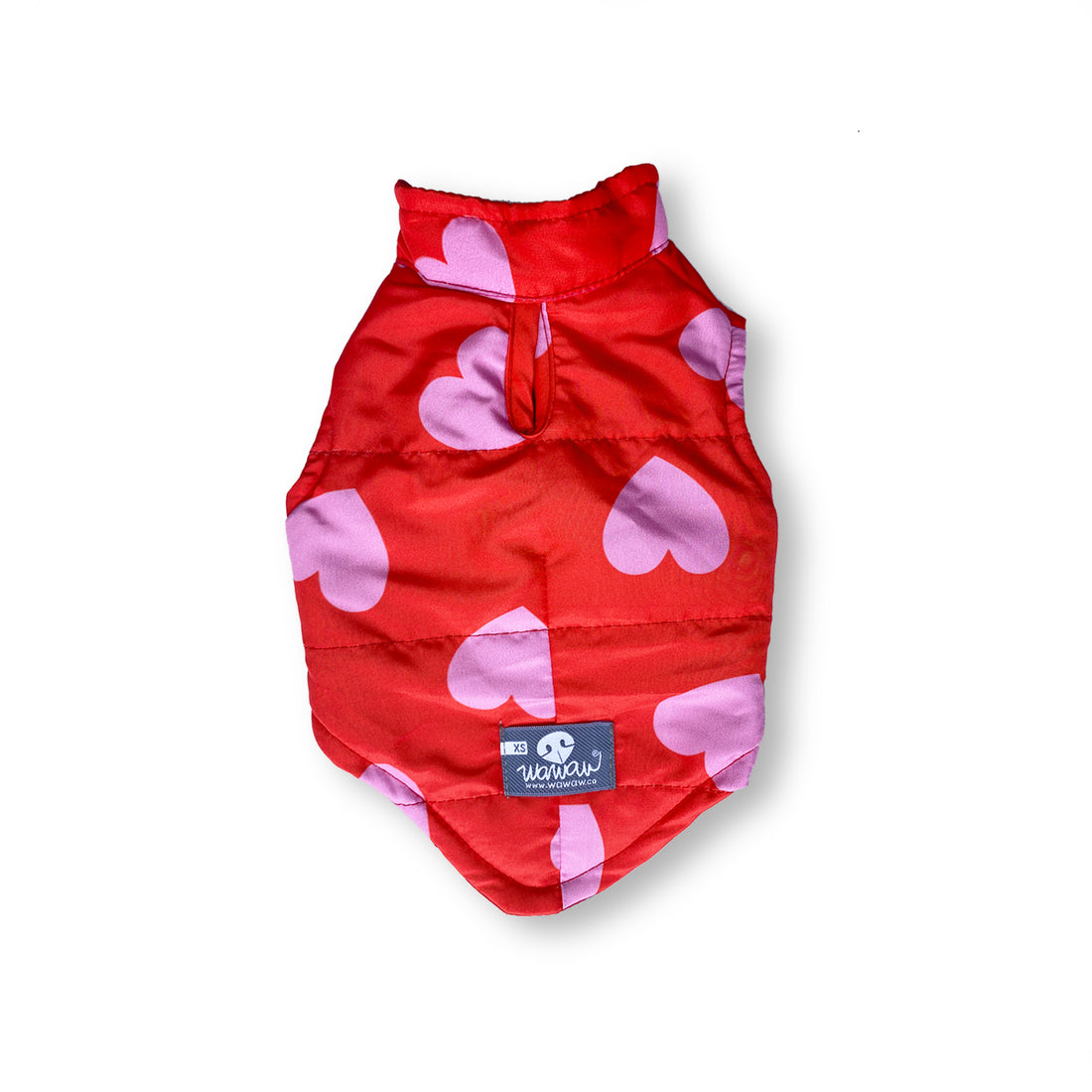 Chaleco rojo corazones rosa Wawaw para mascotas perros y gatos.
