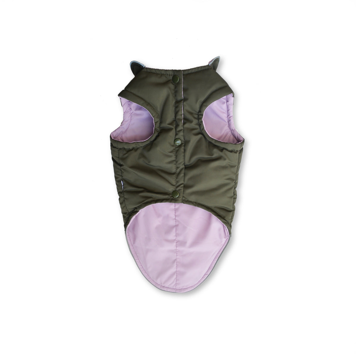 Chaleco verde militar protector de frío y lluvia para perros y gatos largos como salchichas o teckels.
