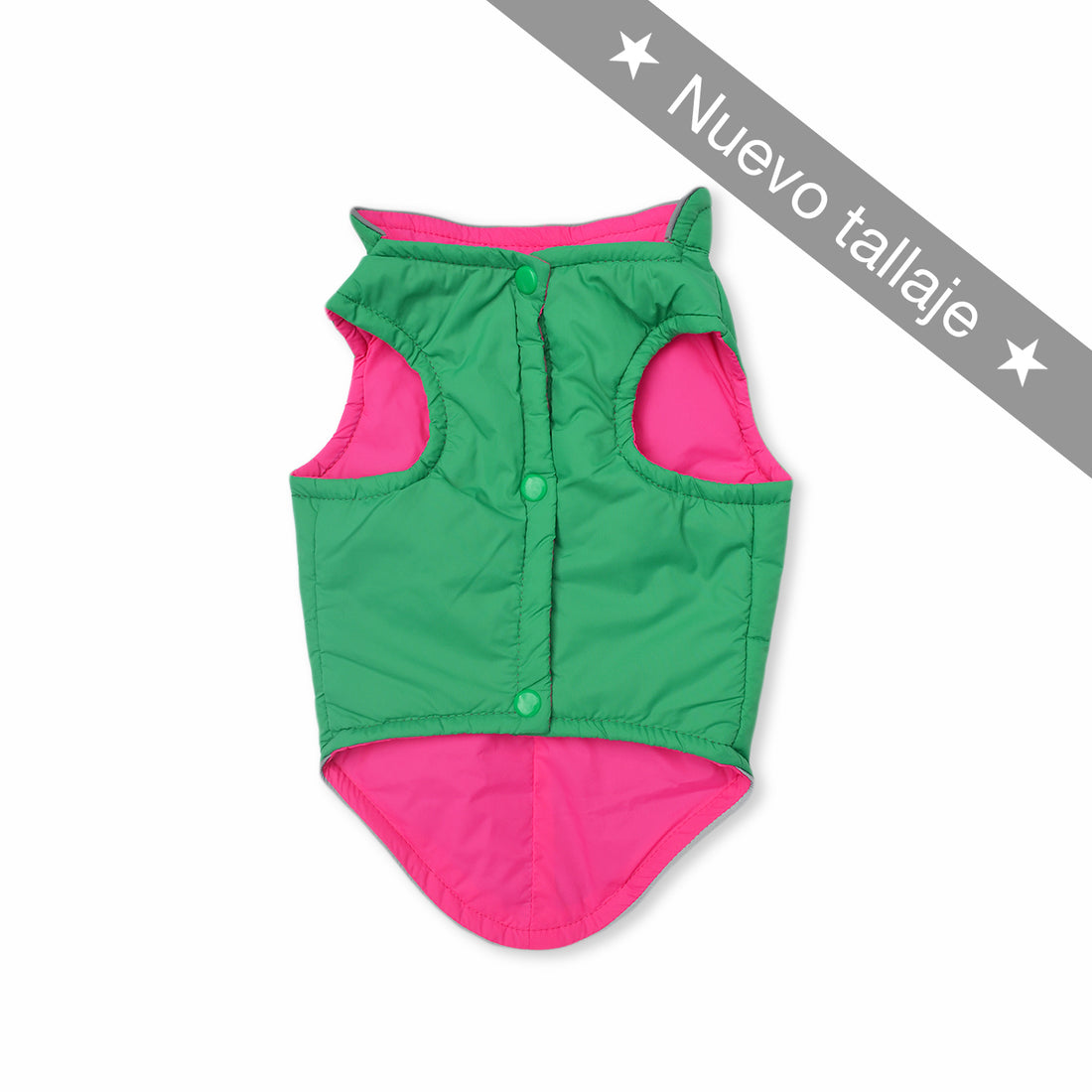 Chaleco lifesaver verde y fucsia Wawaw para mascotas perros y gatos.