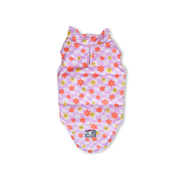 🌭 Chaleco cuadros lila, caritas y flores para larguitos