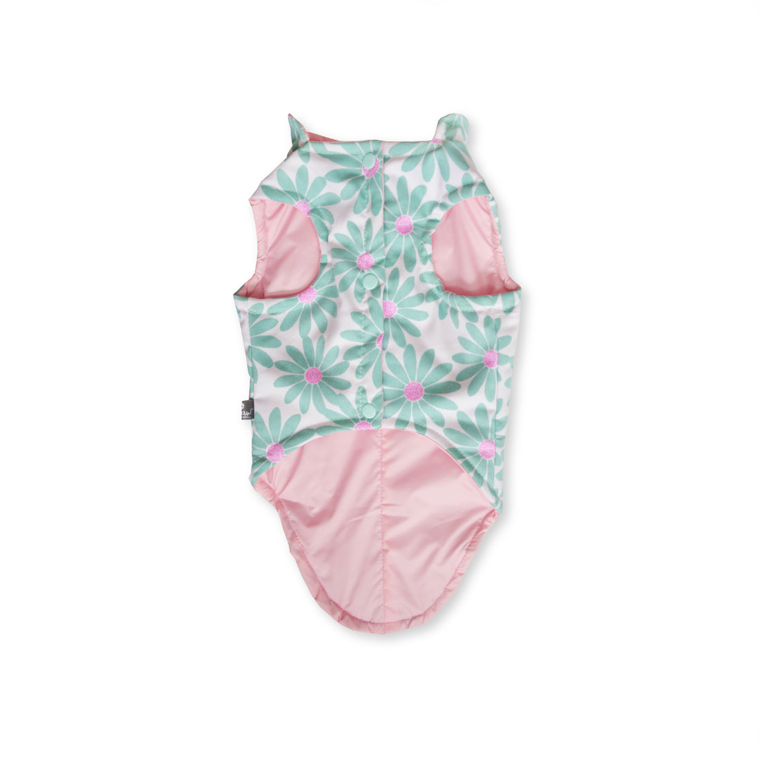 🌭 Chaleco dril menta margaritas verde y fucsia  para larguitos