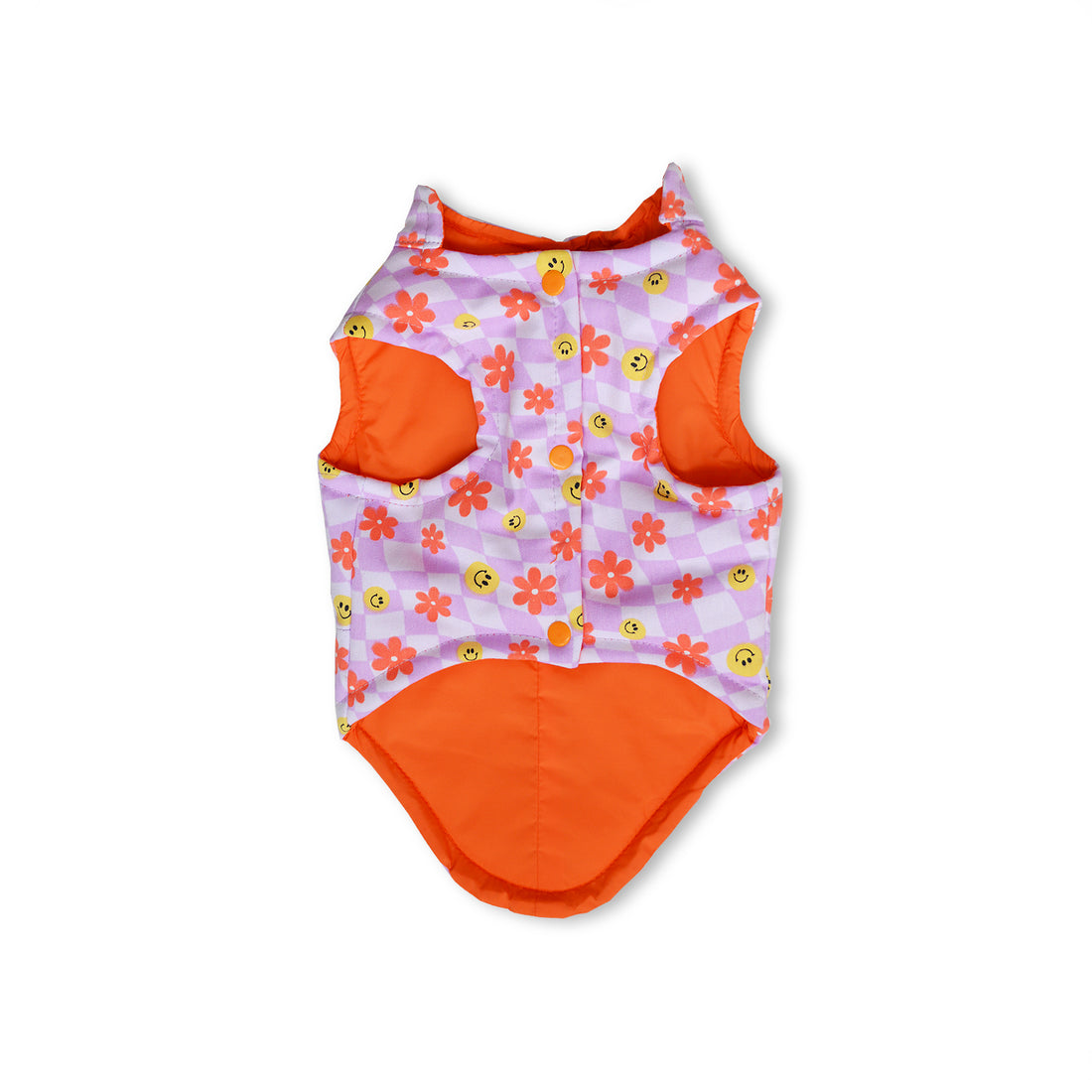 Chaleco cuadros lila, carita y flores