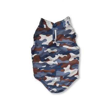 Chaleco dril camuflado azul y marrón