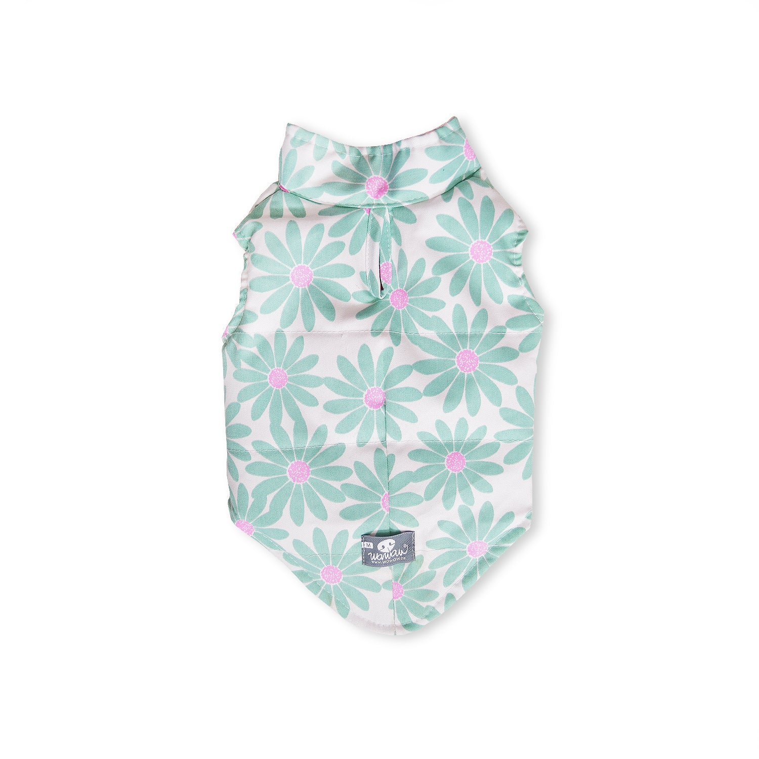 Chaleco dril menta margaritas verde y fucsia