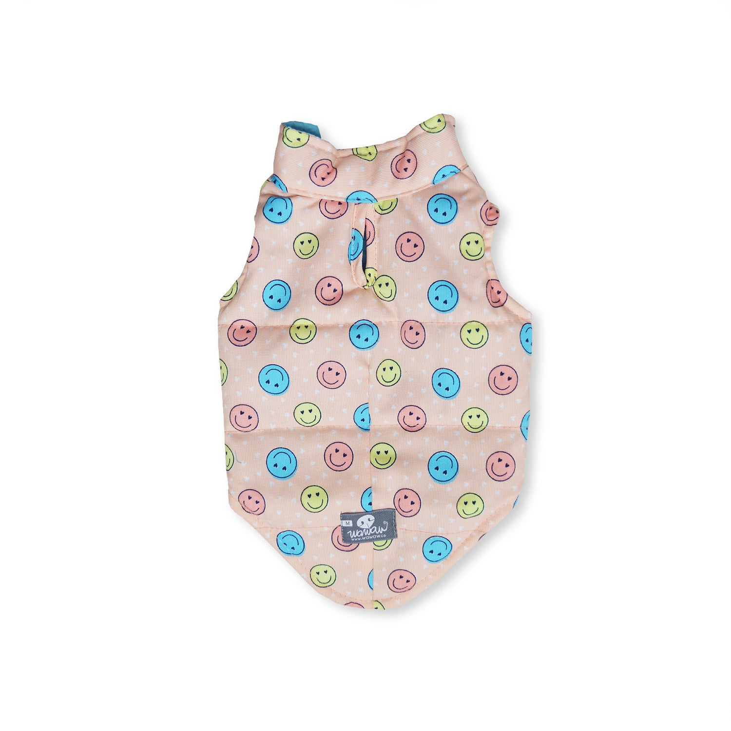 Chaleco dril naranja caritas azul, amarillo y rosa