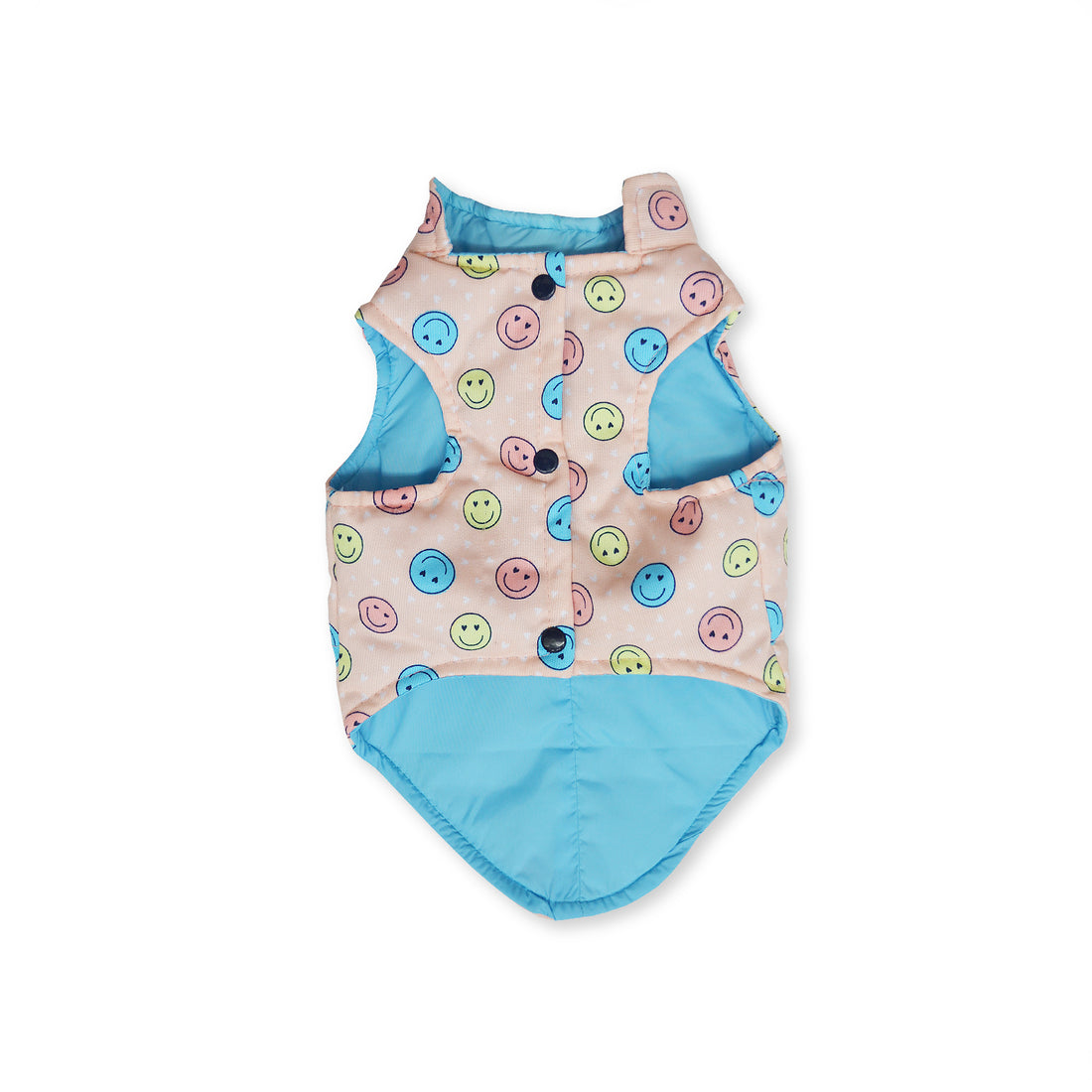 Chaleco dril naranja caritas azul, amarillo y rosa