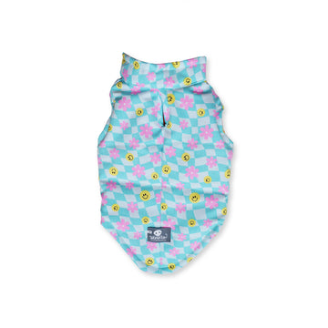 Chaleco cuadros menta, carita y flores