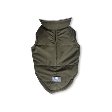 Chaleco verde militar forro lila borde reflectivo