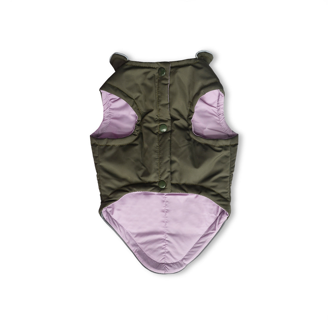Chaleco verde militar forro lila borde reflectivo