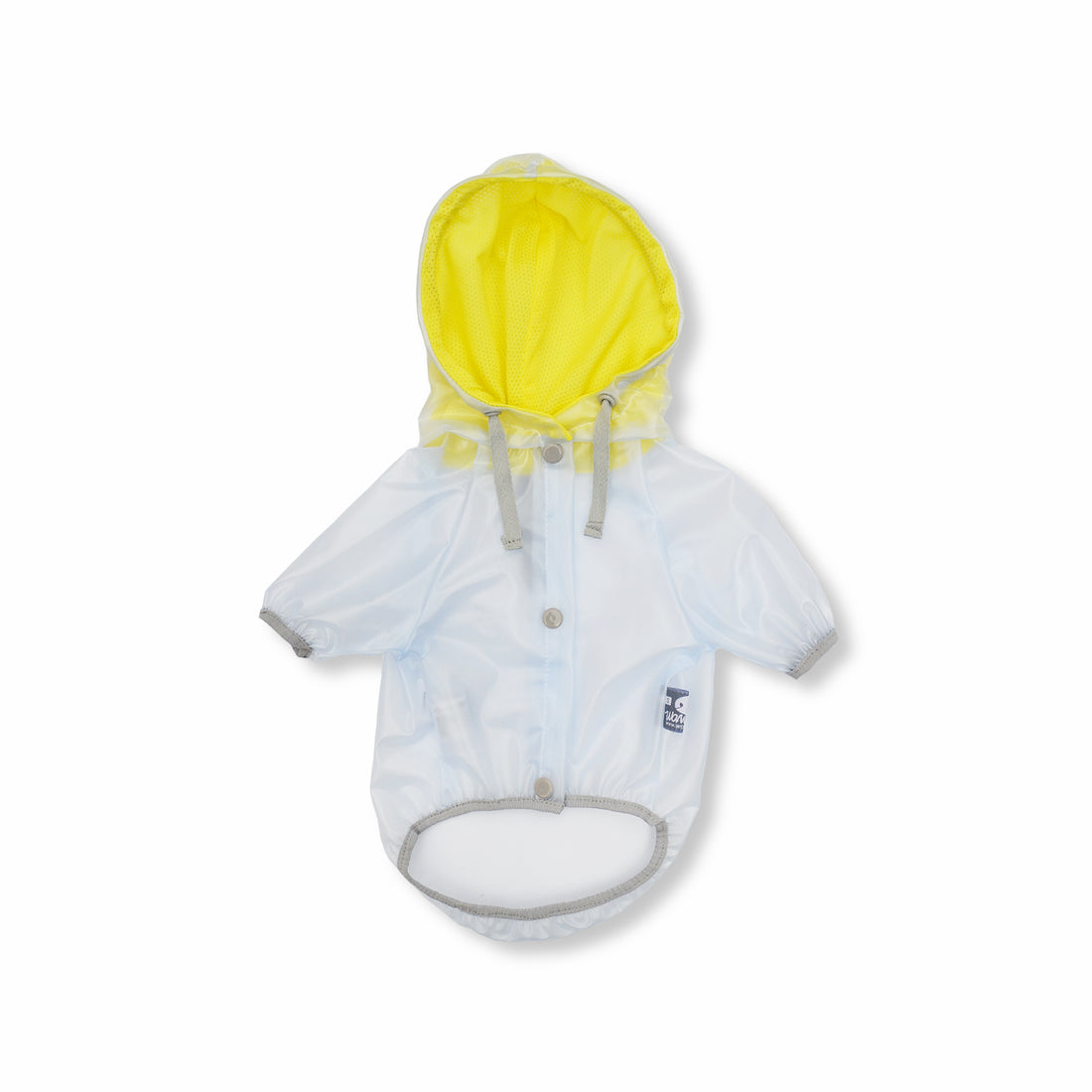 Chaqueta cortavientos transparente amarillo Wawaw para mascotas perros y gatos.