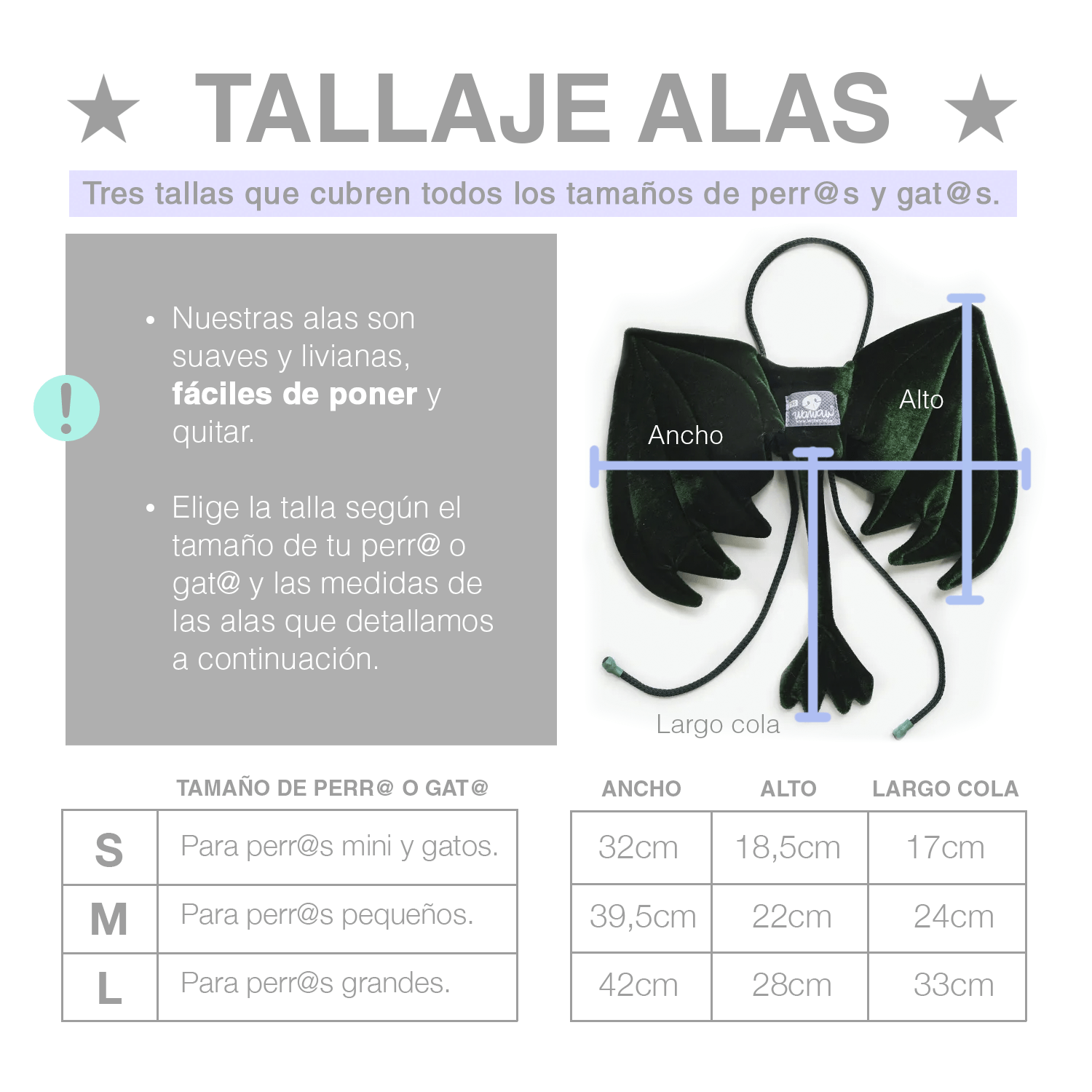 Cuadro de tallas disfraz mascotas perros y gatos