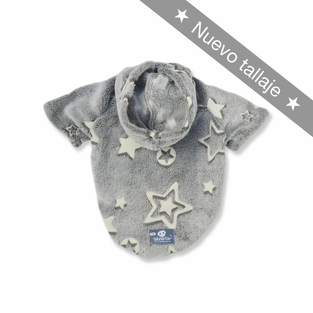 Hoodie cósmico gris estrellas y círculos ✨ Alumbra en la oscuridad Wawaw para mascotas perros y gatos.
