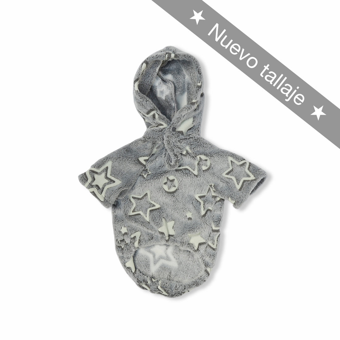Hoodie cósmico gris estrellas y círculos ✨ Alumbra en la oscuridad Wawaw para mascotas perros y gatos.
