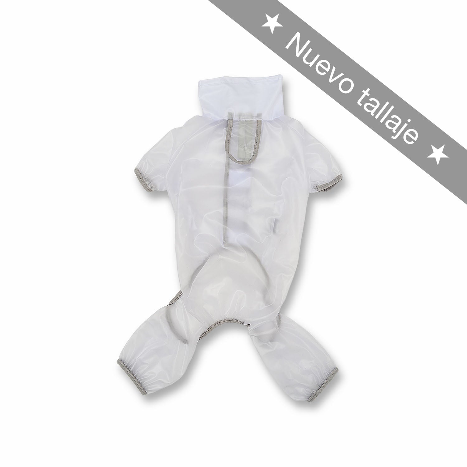 Impermeable 4 patas transparente cuello alto blanco